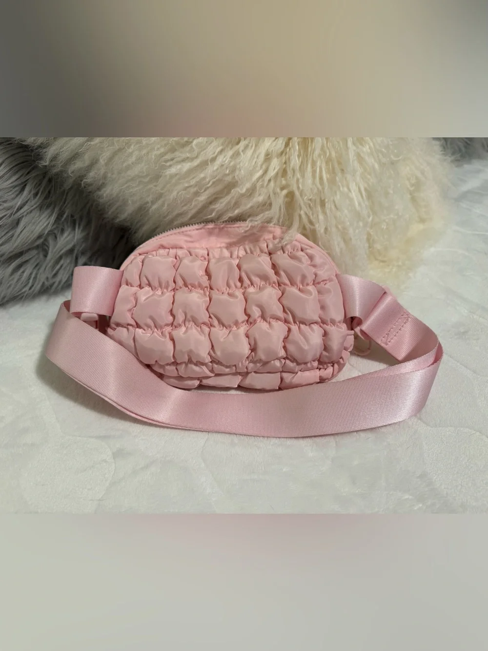 Wild Fable Baby Pink Quilted Belt Bag Ruffle Crossbody Belt Bag